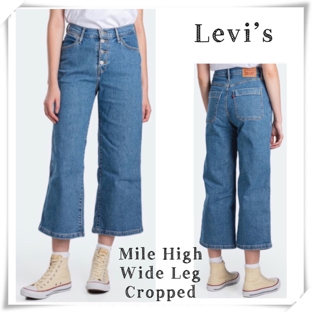 Levi’s Mile High Wide Leg Cropped Wide Leg Jeans In Medium Washed Size 32 NWT